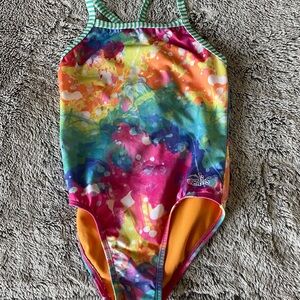 Girls Dolfin Uglies Rainbow Watercolor Pattern Swimsuit